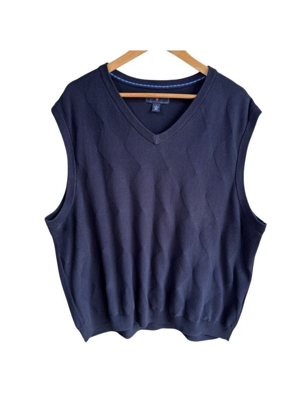 Saddlebred Lightweight Knit Sweater Vest Mens XL Navy Blue V-Neck Preppy Office